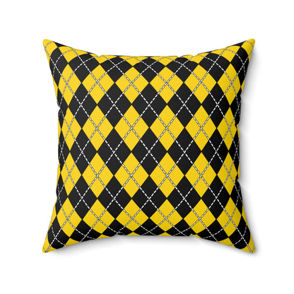 Gold, Black Retro Argyle Cushion Pillow