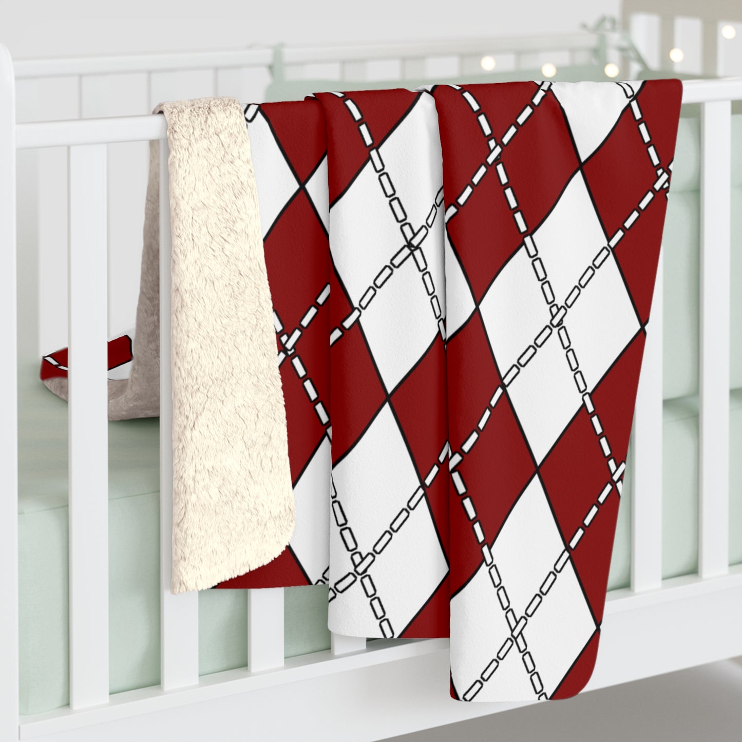Dark Red, White Retro Argyle Blanket Throw