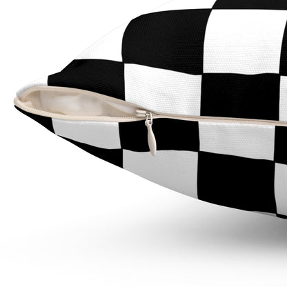 White, Black Retro Check Cushion Pillow