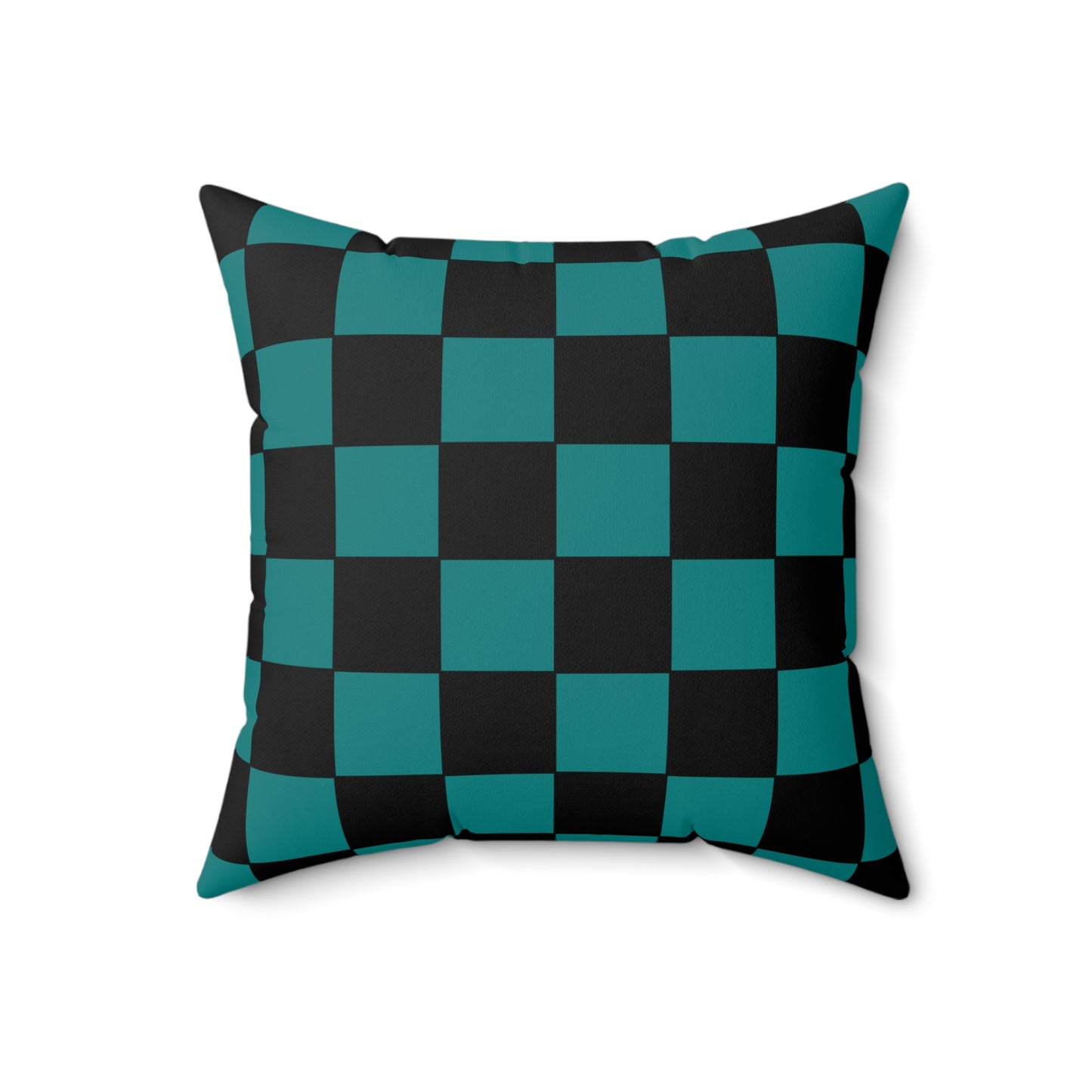 Teal, Black Retro Check Cushion Pillow