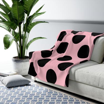 Pink, Black Retro Polka Dots Blanket Throw