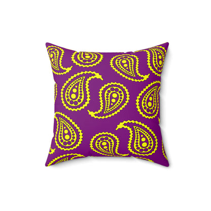 Purple, Yellow Retro Paisley Cushion Pillow