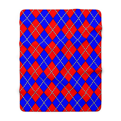 Red, Blue Retro Argyle Blanket Throw