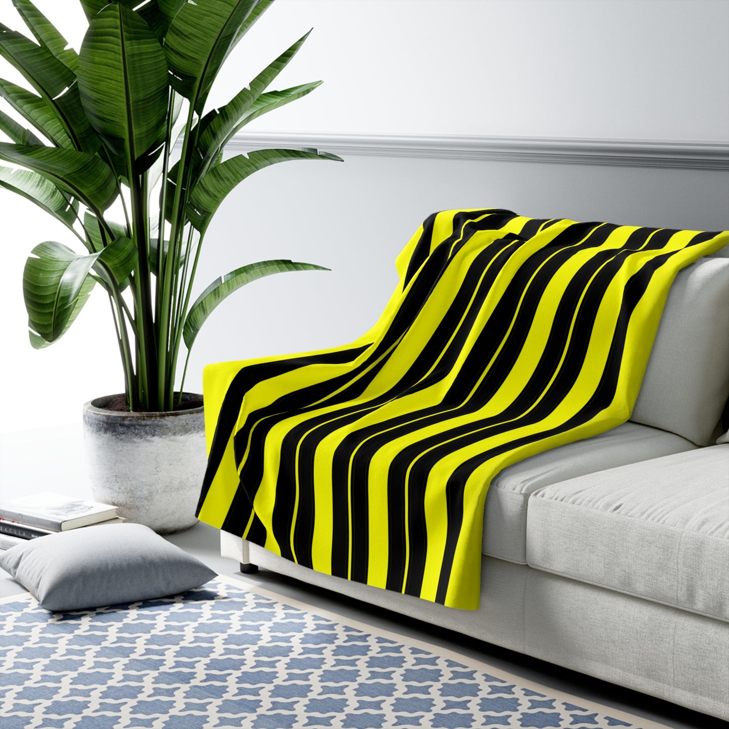 Yellow, Black Retro Stripes Blanket Throw