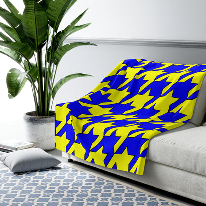 Blue, Yellow Retro Houndstooth Blanket Throw