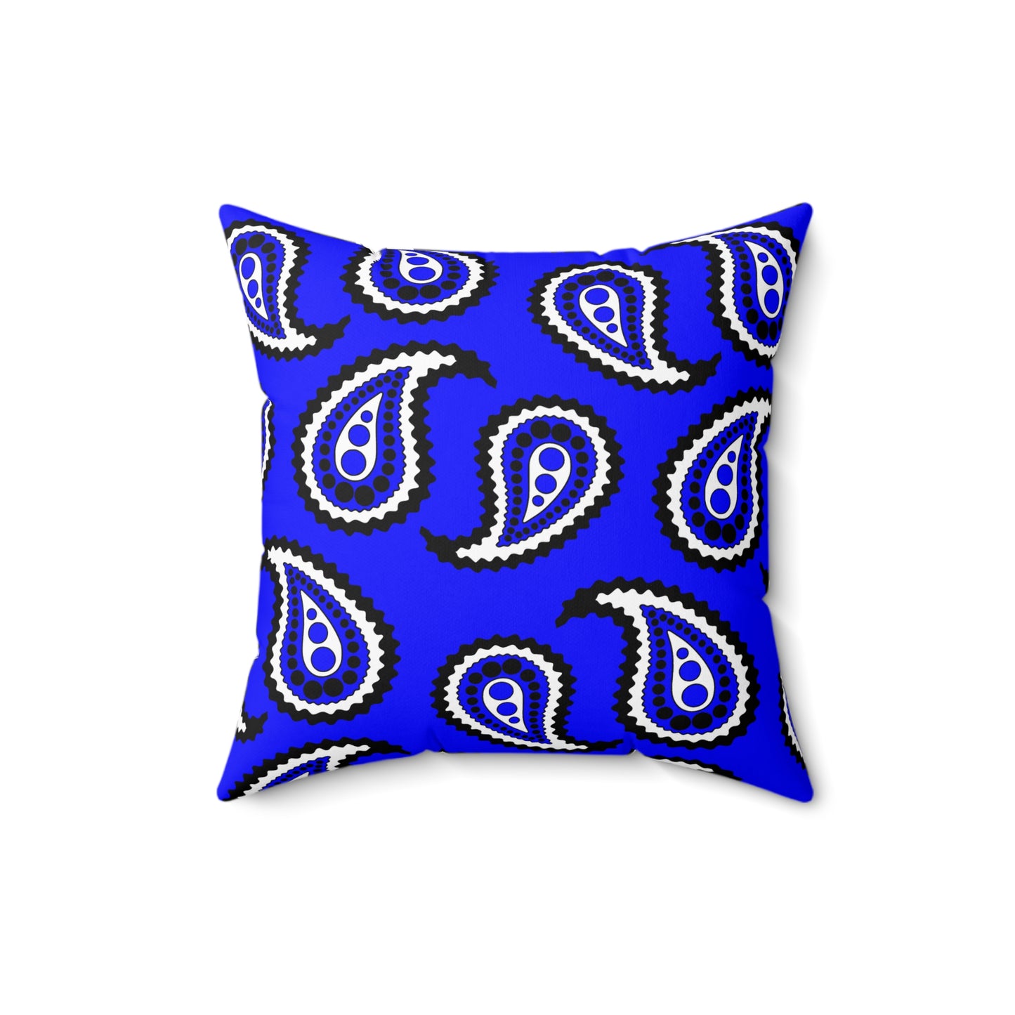 Blue, Black, White Retro Paisley Cushion Pillow