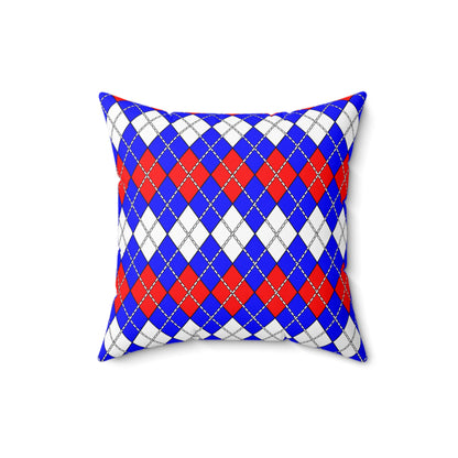 Blue, White, Red Retro Argyle Cushion Pillow