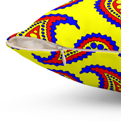 Yellow, Blue, Red Retro Paisley Cushion Pillow