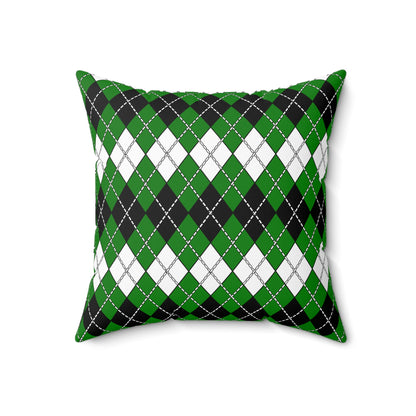 Green, Black, White Retro Argyle Cushion Pillow