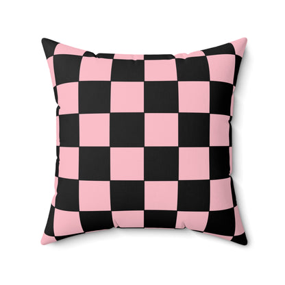 Pink, Black Retro Check Cushion Pillow