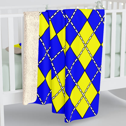 Blue, Yellow Retro Argyle Blanket Throw