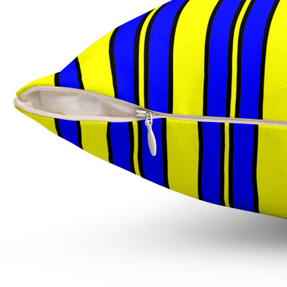 Yellow, Blue Retro Stripes Cushion Pillow