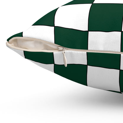 Dark Green, White Retro Check Cushion Pillow