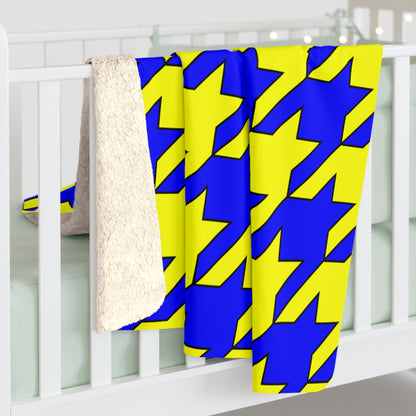 Blue, Yellow Retro Houndstooth Blanket Throw