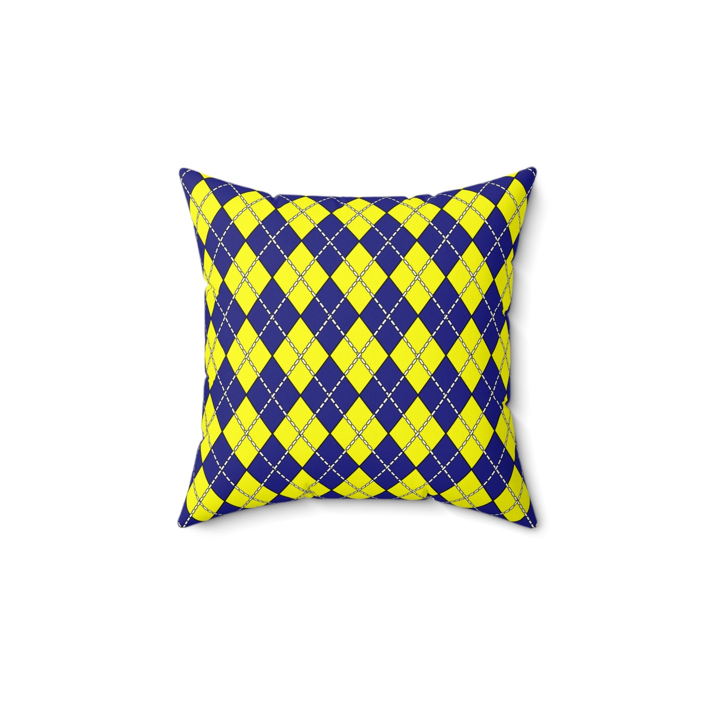 Navy Blue, Yellow Retro Argyle Cushion Pillow