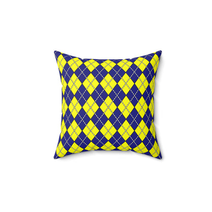 Navy Blue, Yellow Retro Argyle Cushion Pillow
