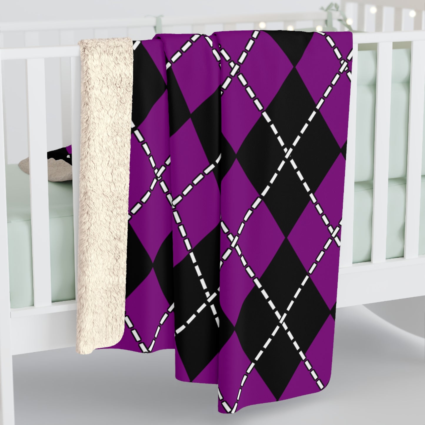 Purple, Black Retro Argyle Blanket Throw