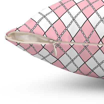 Pink, White Retro Argyle Cushion Pillow
