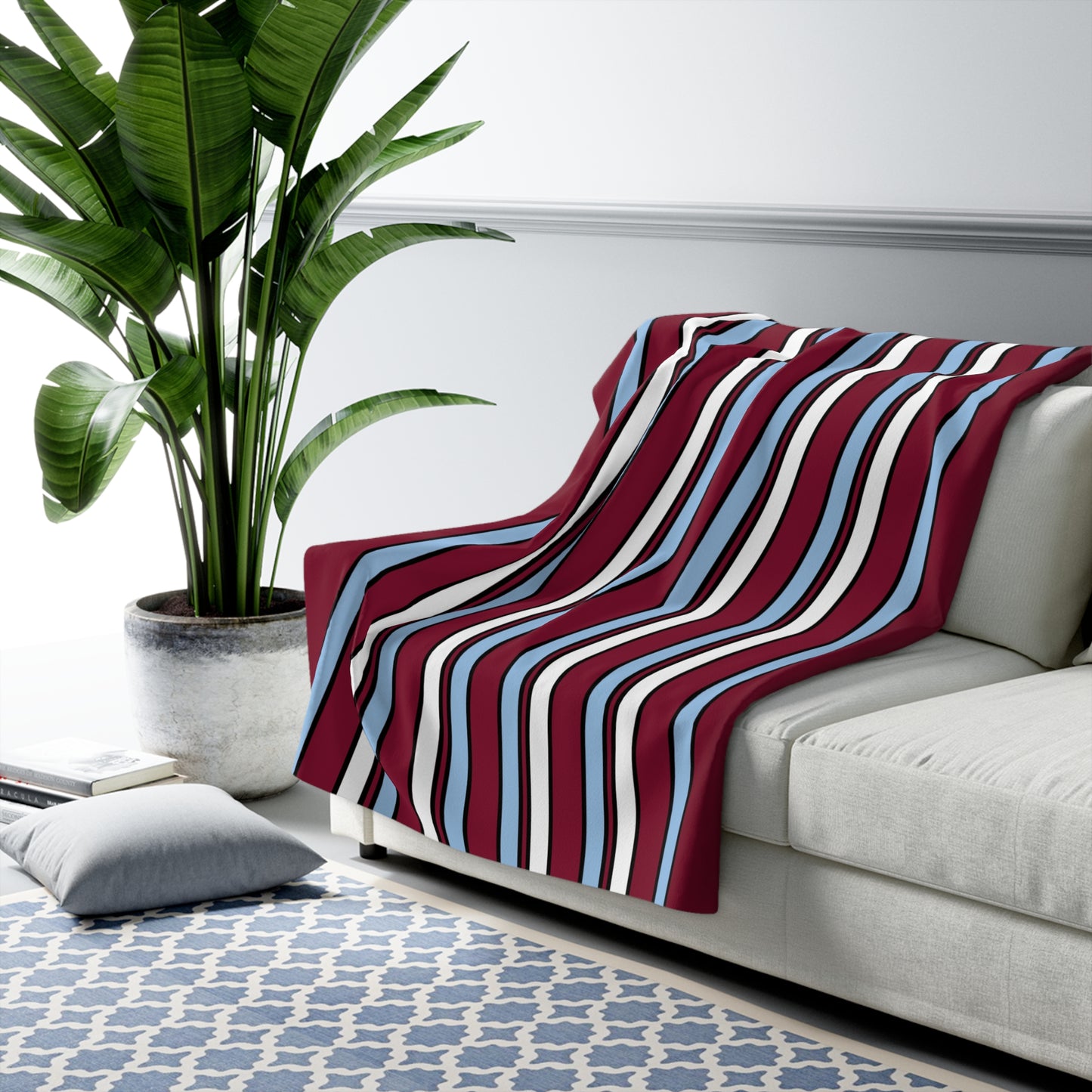 Claret, Blue, White Retro Stripe Blanket Throw