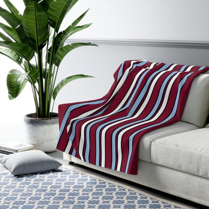 Claret, Blue, White Retro Stripe Blanket Throw