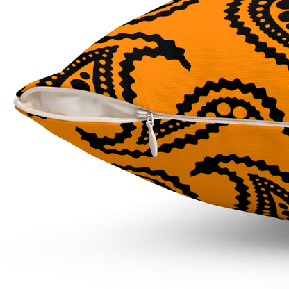 Dark Orange, Black Retro Paisley Cushion Pillow