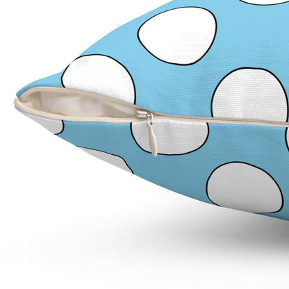 Sky Blue, White Retro Polka Dots Cushion Pillow