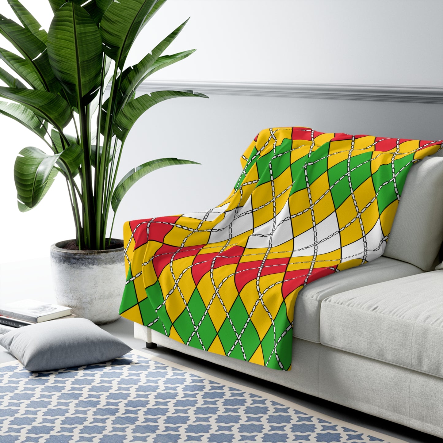 Myanmar Retro Argyle Blanket Throw