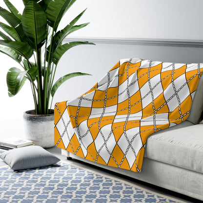 Orange, White Retro Argyle Blanket Throw