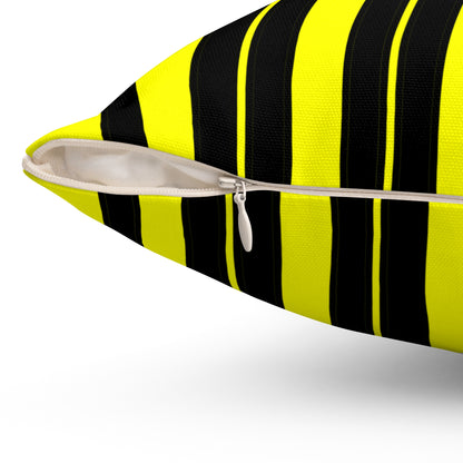 Yellow, Black Retro Stripes Cushion Pillow