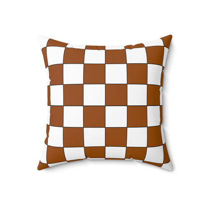 Brown, White Retro Check Cushion Pillow