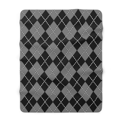 Grey, Black Retro Argyle Blanket Throw