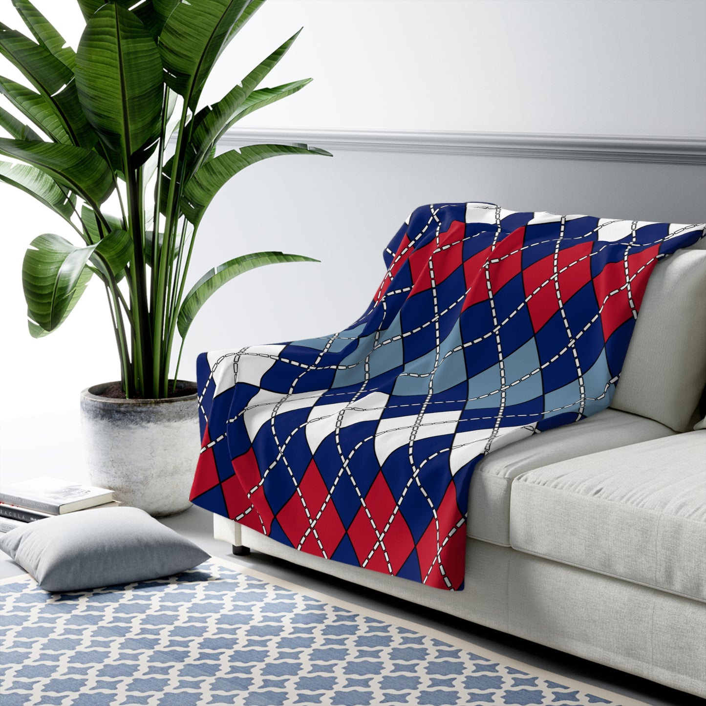 Falkland Islands Retro Argyle Blanket Throw