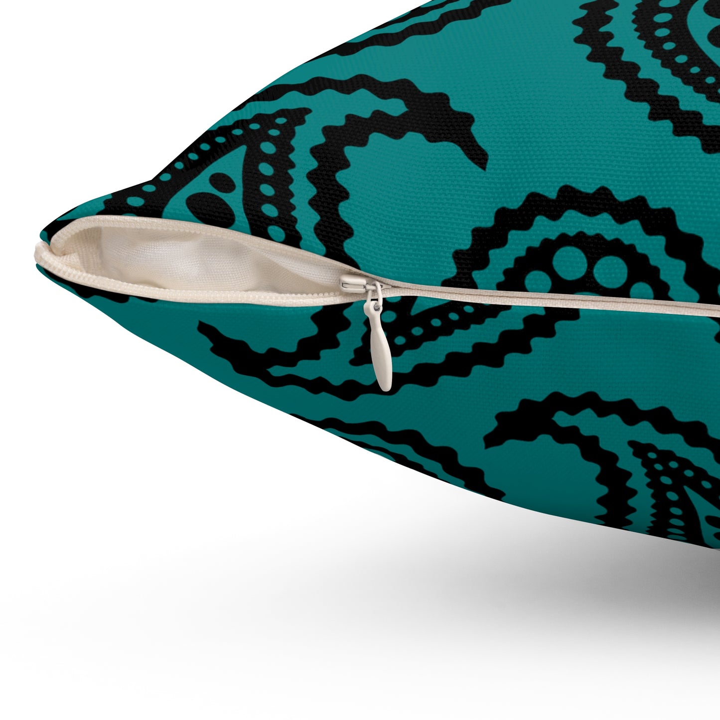 Teal, Black Retro Paisley Cushion Pillow