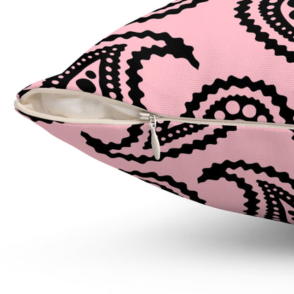 Pink, Black Retro Paisley Cushion Pillow