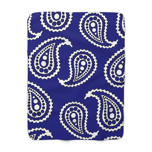 Navy Blue, White Retro Paisley Blanket Throw