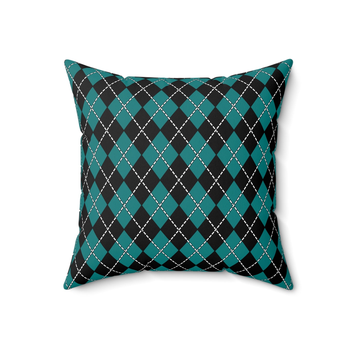 Teal, Black Retro Argyle Cushion Pillow