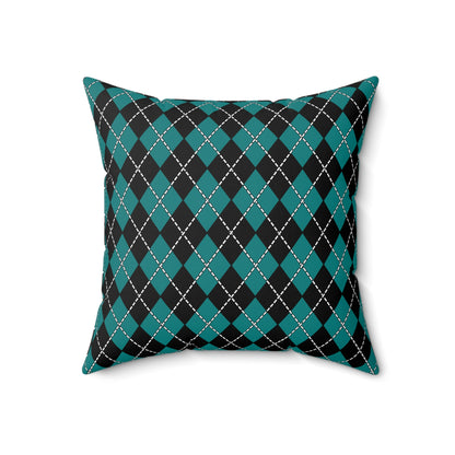 Teal, Black Retro Argyle Cushion Pillow