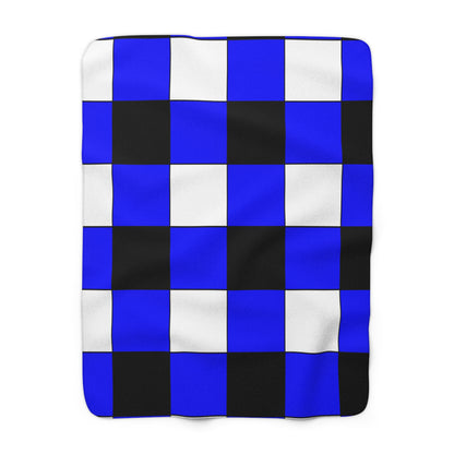 Blue, Black, White Retro Check Blanket Throw