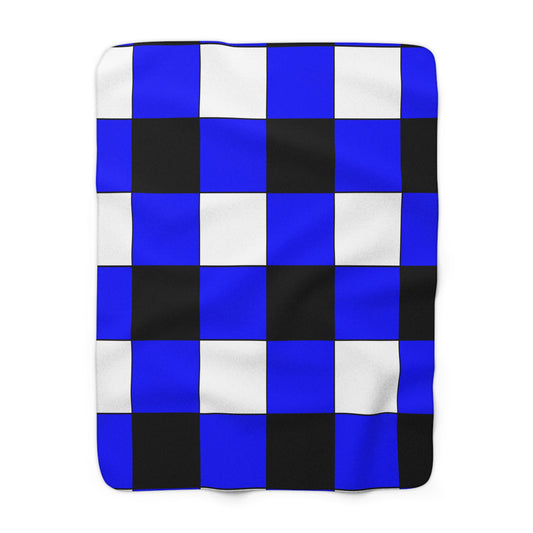 Blue, Black, White Retro Check Blanket Throw