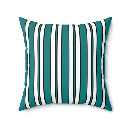 Teal, White Retro Stripes Cushion Pillow