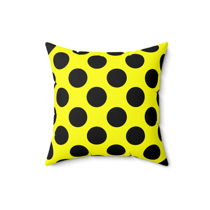 Yellow, Black Retro Polka Dots Cushion Pillow