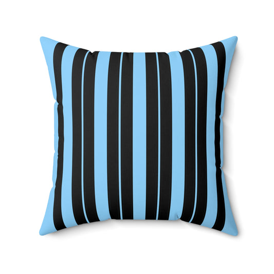 Light Blue, Black Retro Stripes Cushion Pillow