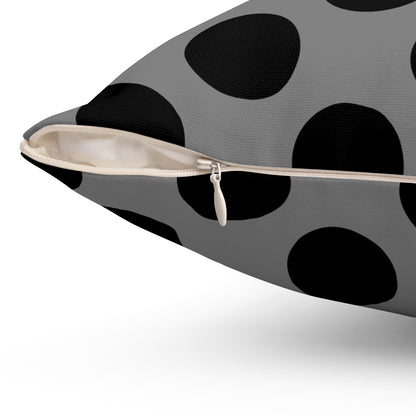 Grey, Black Retro Polka Dots Cushion Pillow