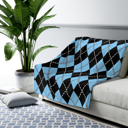 Light Blue, Black Retro Argyle Blanket Throw