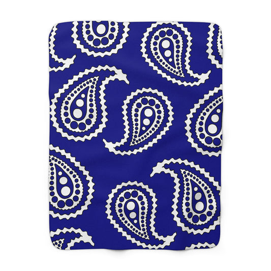 Dark Blue, White Retro Paisley Blanket Throw
