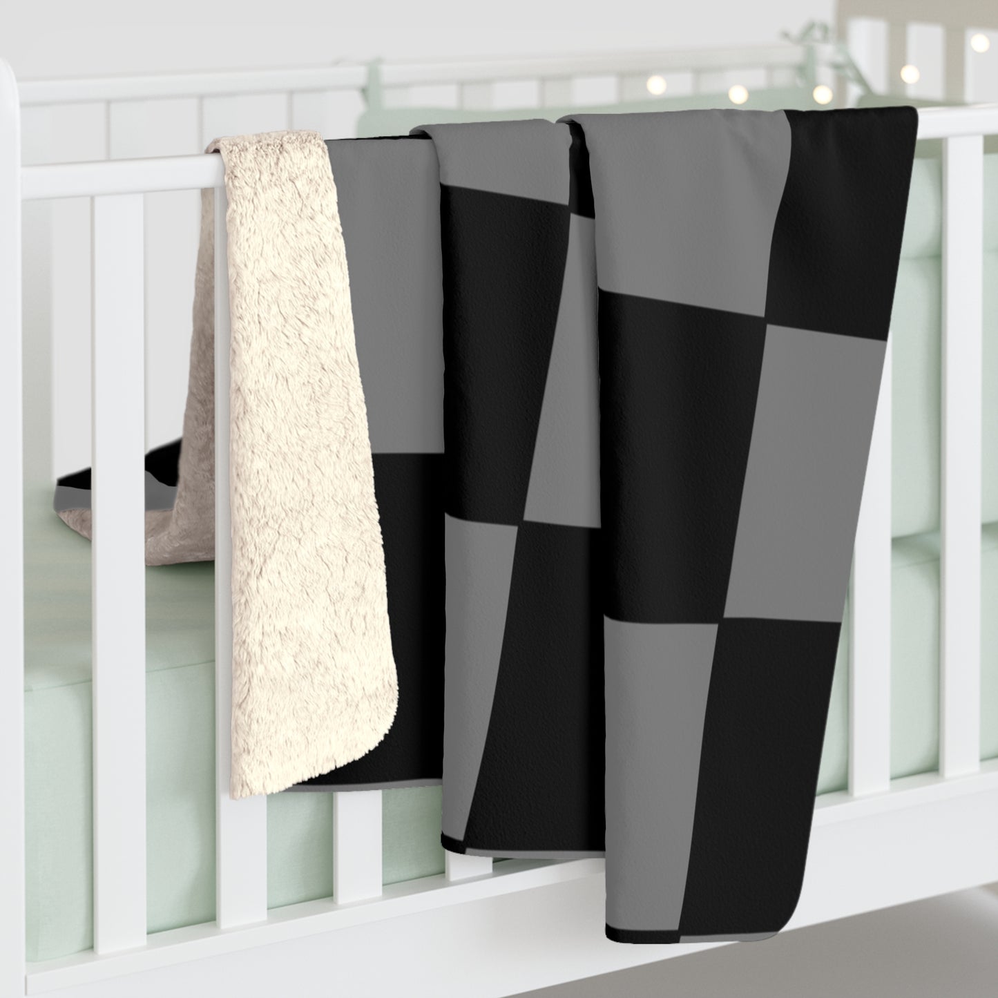 Grey, Black Retro Check Blanket Throw