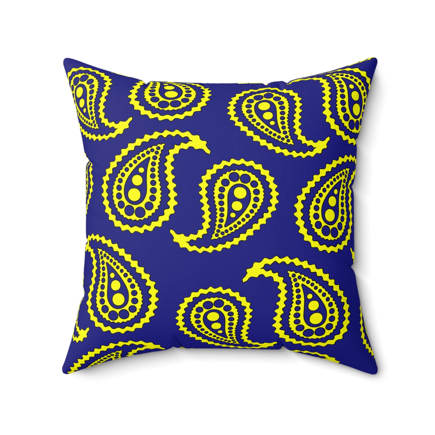 Navy Blue, Yellow Retro Paisley Cushion Pillow