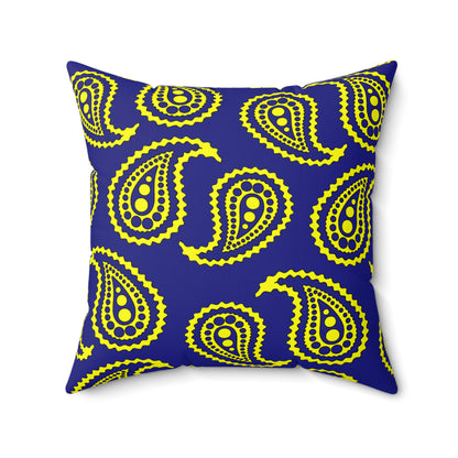 Navy Blue, Yellow Retro Paisley Cushion Pillow