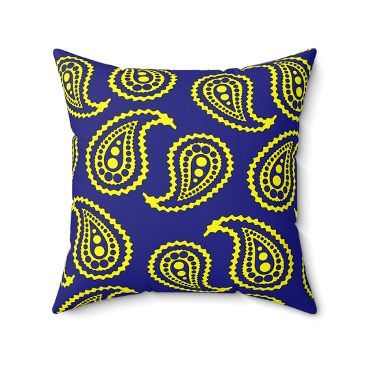 Navy Blue, Yellow Retro Paisley Cushion Pillow
