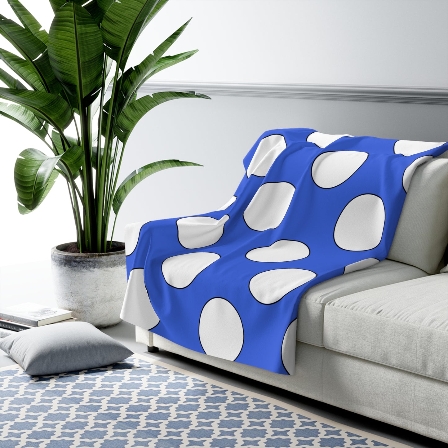 Royal Blue, White Retro Polka Dots Blanket Throw